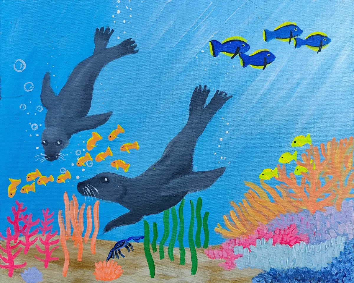 Seals diving, an artwork by Juno